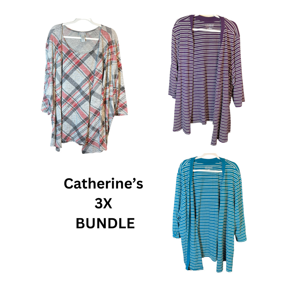 Bundle‎ of 3 Catherines Womens 5X Cardigan Open Sweaters Striped Plaid 34/36 W